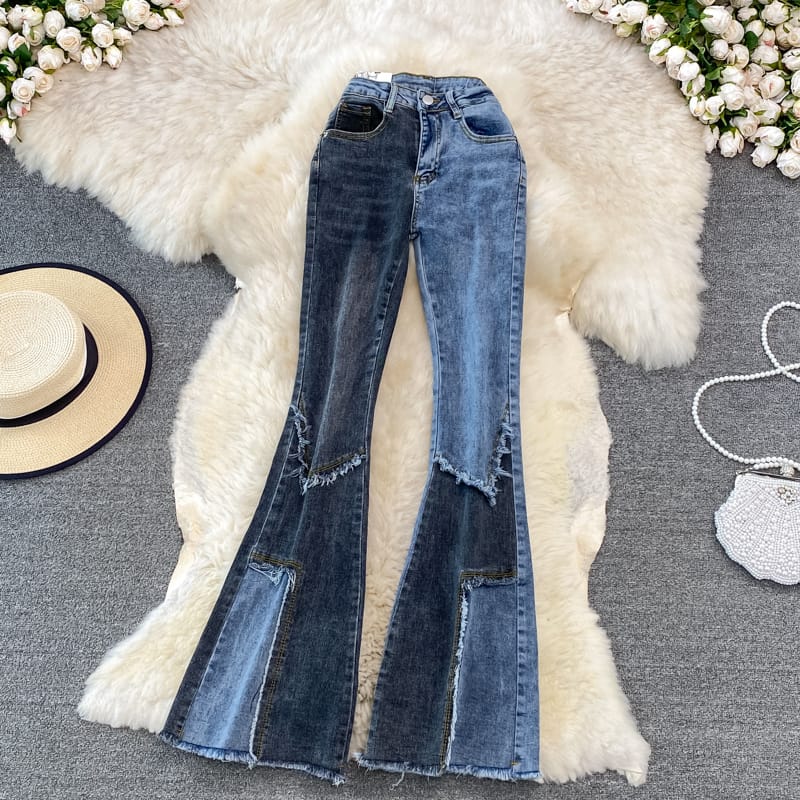 5174e161-70ab-4e18-94b7-fd06394fd428.jpg Floor Mopping Vintage Raw Edge Slim Flared Trousers