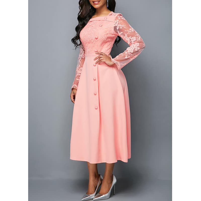 54e4d7bc-f981-425b-bff5-db363d35696b.jpg Fashionable Round Neck Lace Dress High Waist Printed Mid-length Dress. - Image 8
