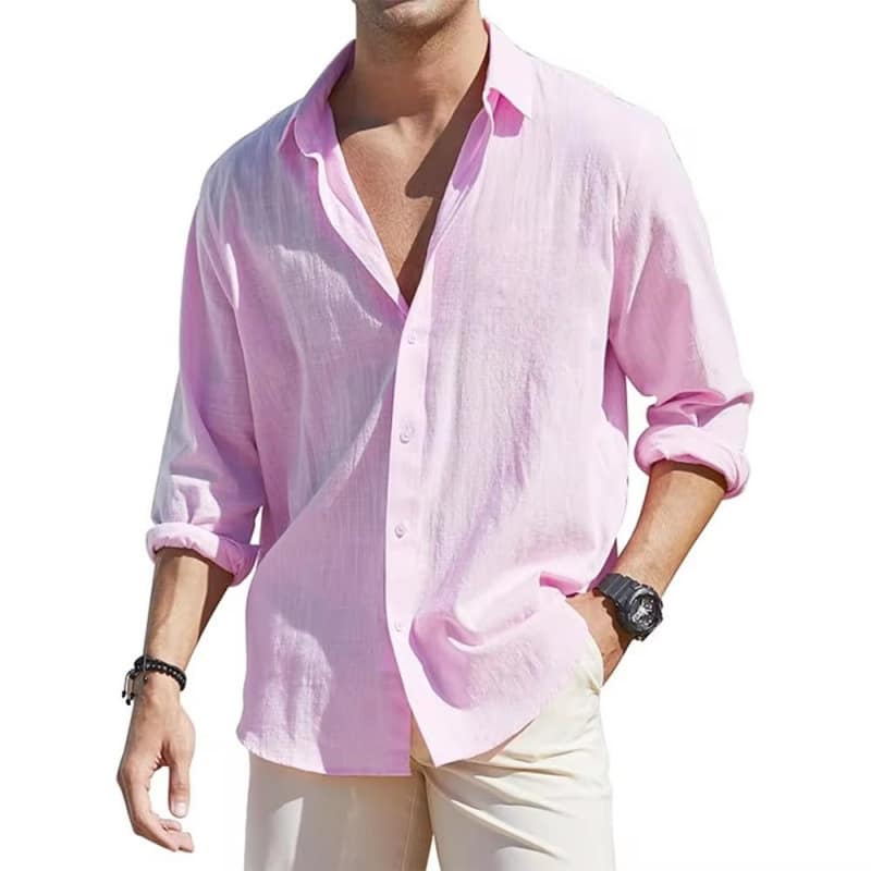 63bc254f-9900-47e6-8d88-39d6a371bf65.jpg Men's Linen Cardigan Single Row Lapel Long Sleeve Shirt - Image 7