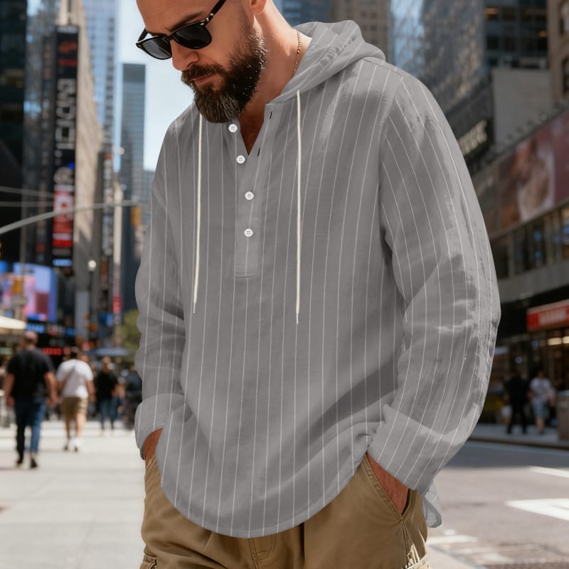 6630f430-29b2-453b-b08e-2d02d13956a0.jpg Mens Loose-Fit Plus-Size Casual Linen Striped Hooded Shirt - Image 7