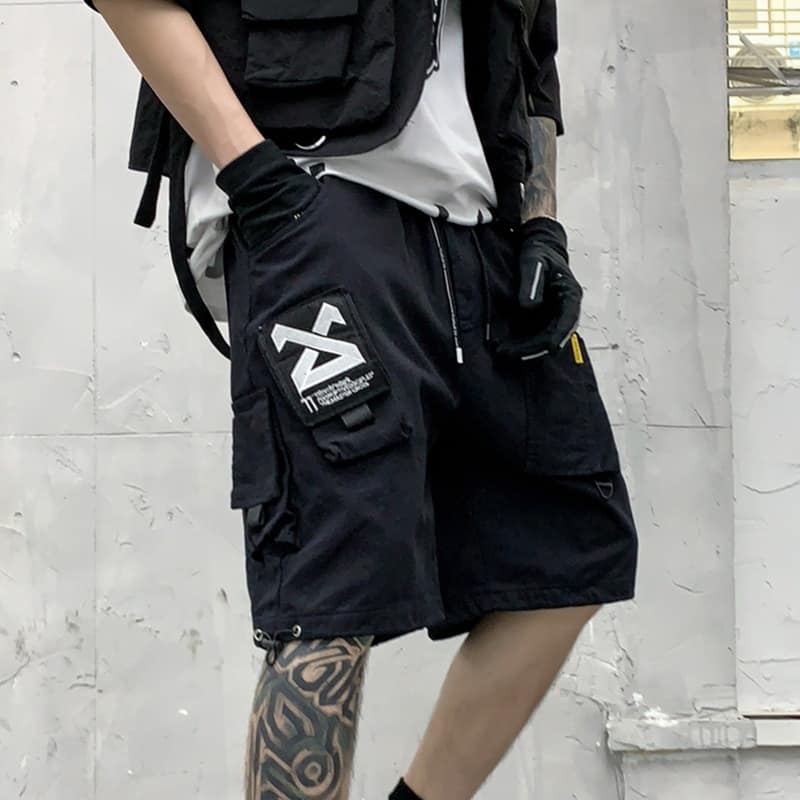 6ad892ad-d511-491d-96d3-760e665cd48f.jpg Men Fashion Brands Fried Street Embroidery Fifth Pants Drawstring Multi-bag Loose Casual Shorts