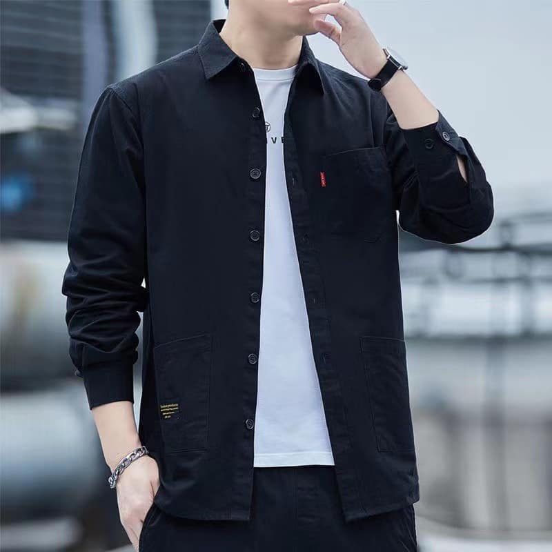 6b8ddca3-b507-498b-be8d-b16eb3c541bc.jpg Casual Lapel Long Sleeve Shirt With Pockets Spring And Autumn Jacket Shirt Men's Tops - Image 3