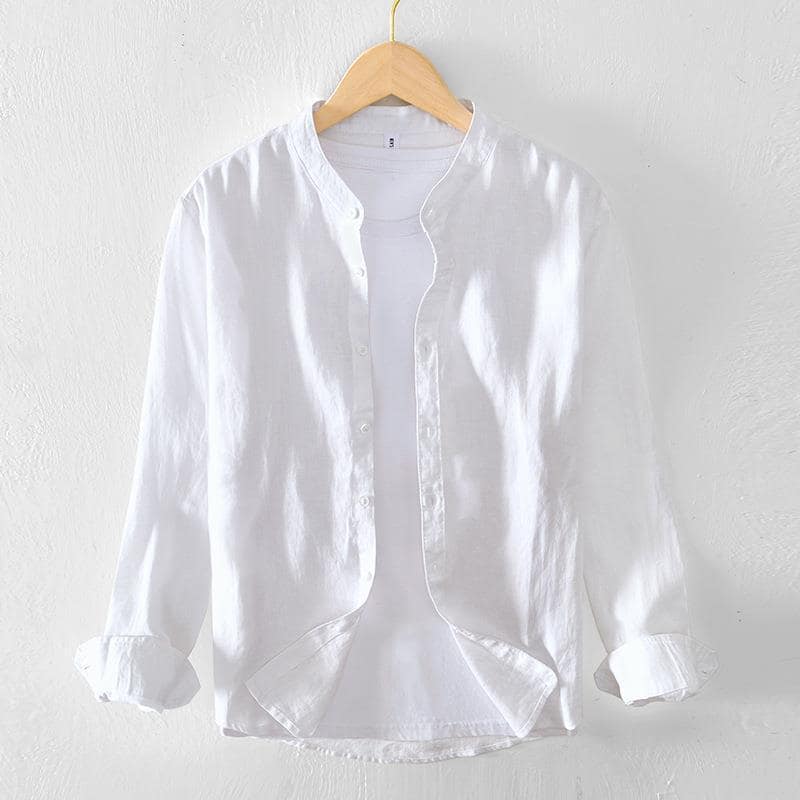 78199c8d-ff4c-4673-bb5a-53d9779ee419.jpg Stand Collar Solid Color Linen Shirt Coat - Image 8