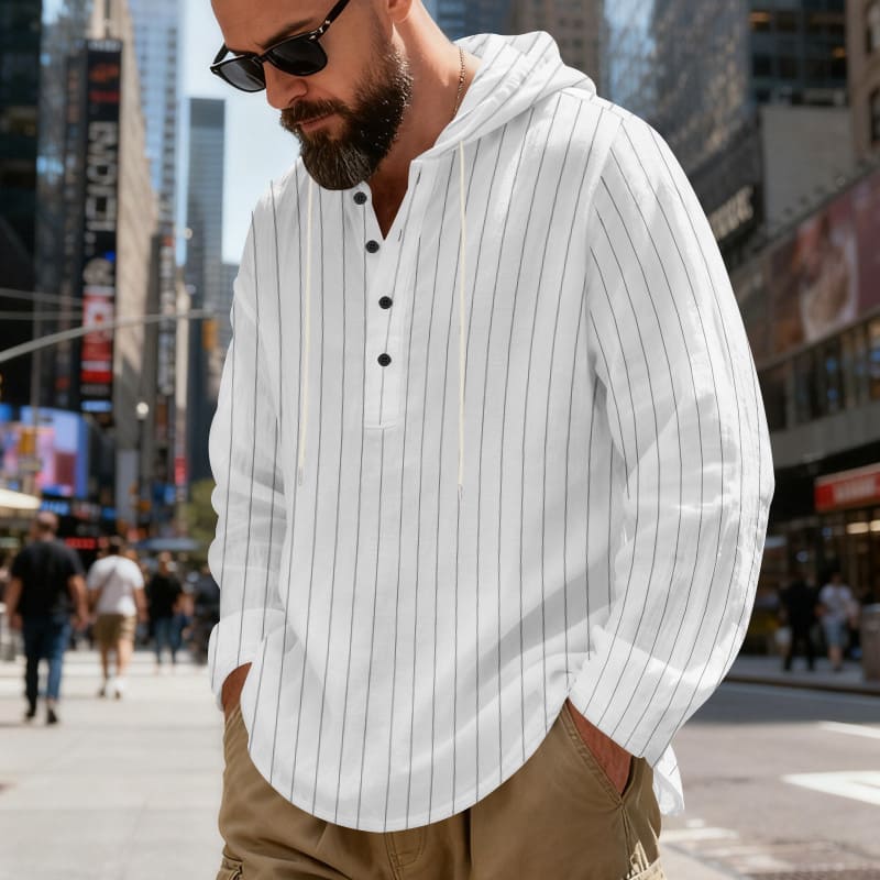 7cc03090-359b-4b15-9c0c-80e7e38e97ef.jpg Mens Loose-Fit Plus-Size Casual Linen Striped Hooded Shirt - Image 4
