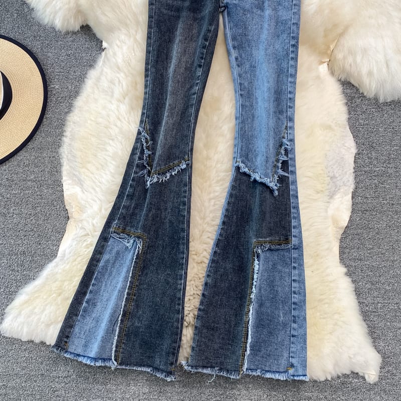 7e804379-74bf-49e8-97a3-1669427c31b2.jpg Floor Mopping Vintage Raw Edge Slim Flared Trousers - Image 2