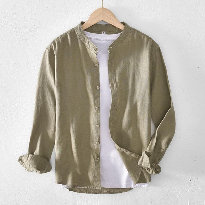 Stand Collar Solid Color Linen Shirt Coat