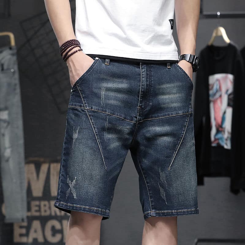 8f40b81a-3376-4b67-8777-ae38d00720a6.jpg Thin Stretch Fat Five-point Denim Shorts Men
