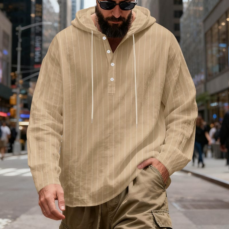 9358e22d-e007-43fd-821f-cd2fc5b4bb3e.jpg Mens Loose-Fit Plus-Size Casual Linen Striped Hooded Shirt - Image 9