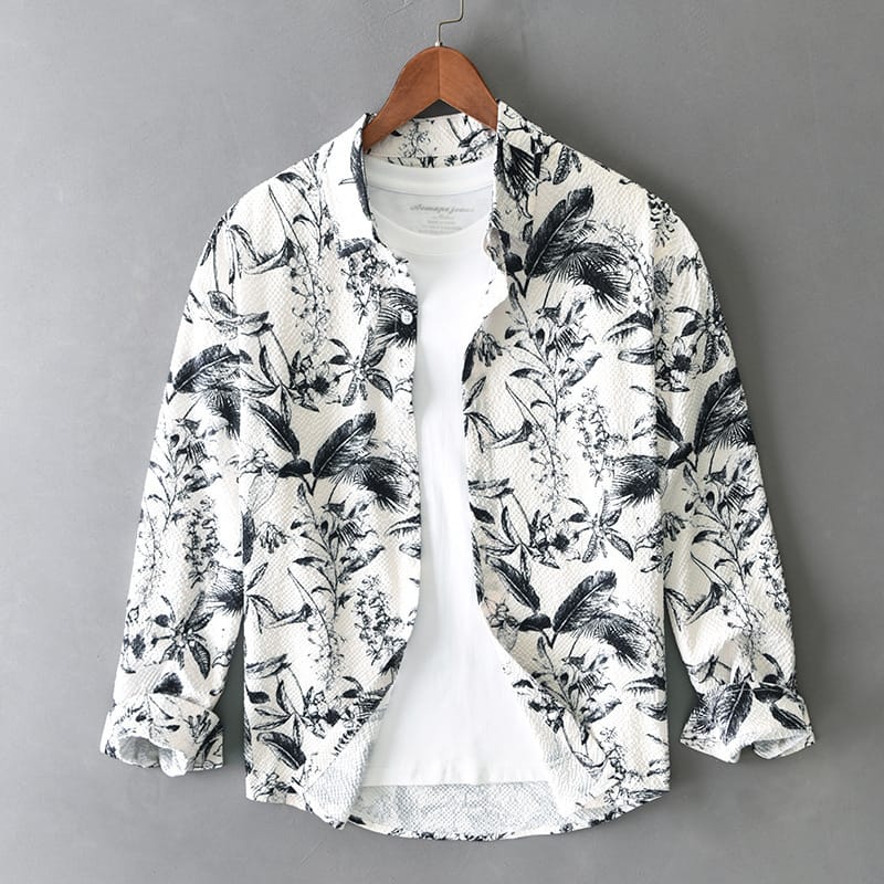 Mens Retro Printed Long-Sleeve Shirt
