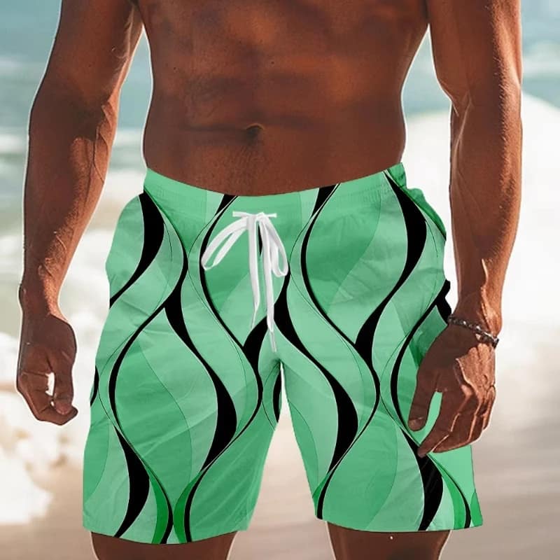 Mens Swim Trunks Beach Shorts With A Simple 3D Line Design.