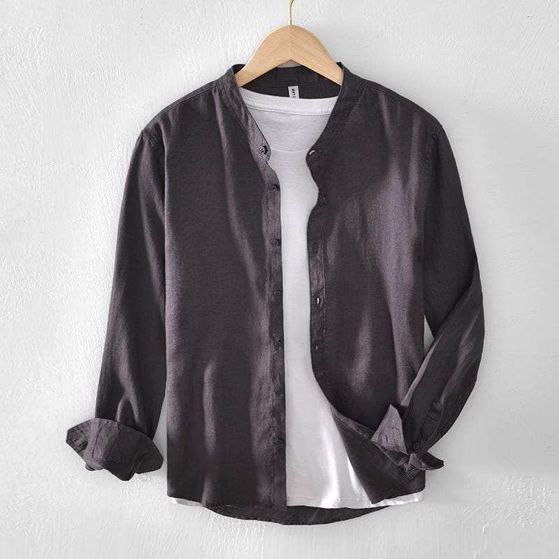 b8a3a3ec-fda4-40b0-9b4e-e0f5973bc35b.jpg Stand Collar Solid Color Linen Shirt Coat - Image 6