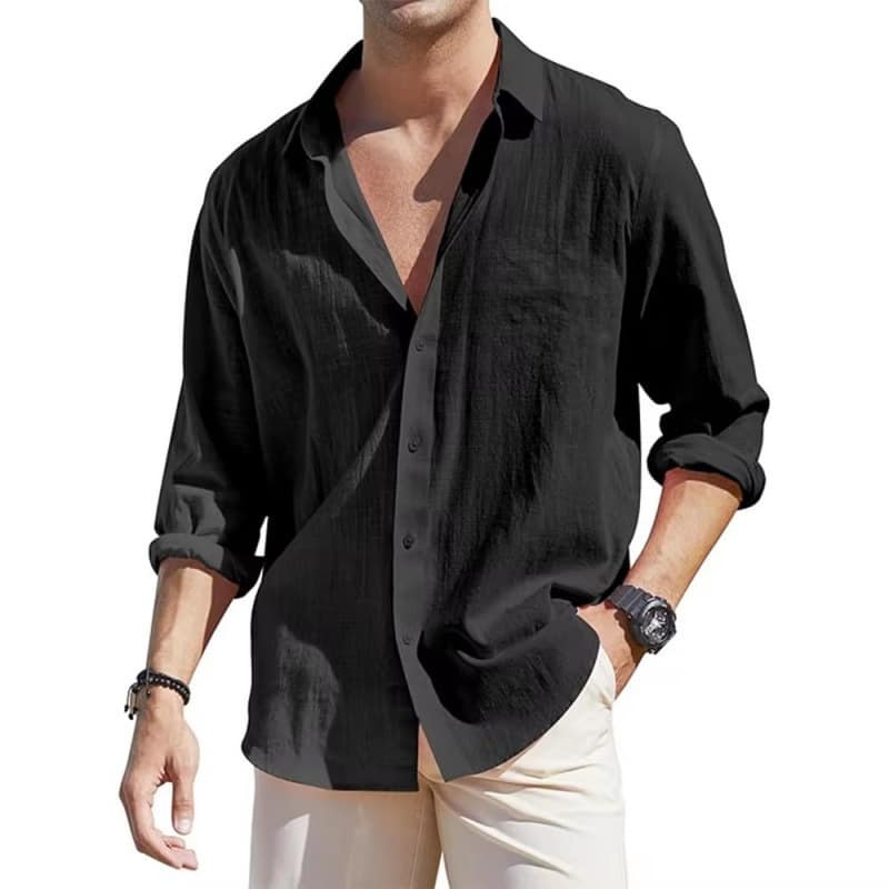 d901298f-9402-4a72-96b9-c4c5c0b0f14a.jpg Men's Linen Cardigan Single Row Lapel Long Sleeve Shirt - Image 3