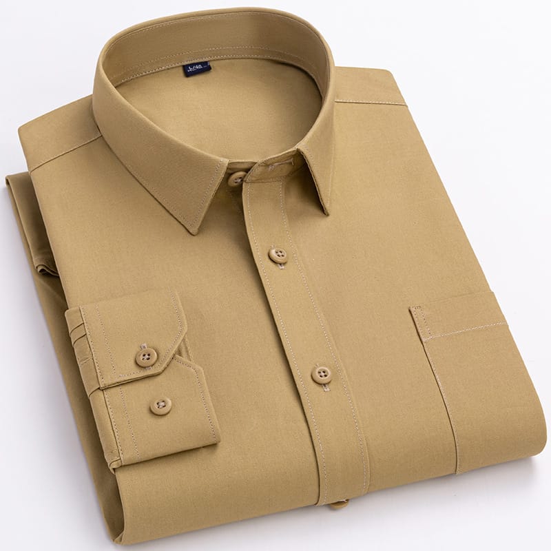 daf659a4-ffaa-4e6b-931b-54f7779ecd50.jpg Spring Mens Khaki Cotton Long-sleeve Shirt - Image 10