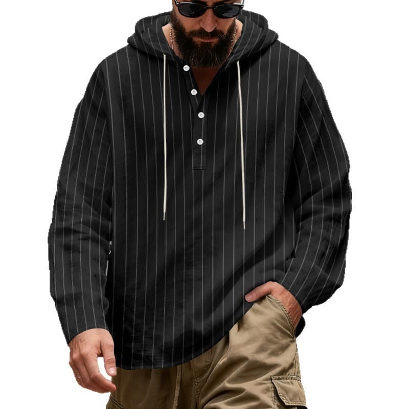 ebdda8f1-56a9-445b-9d3b-b9b48d677c02.jpg Mens Loose-Fit Plus-Size Casual Linen Striped Hooded Shirt - Image 6