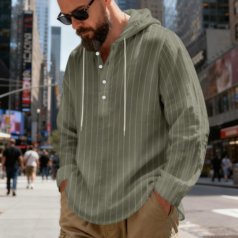 f9d193a2-8522-4a7d-bbf7-9150182d4055.jpg Mens Loose-Fit Plus-Size Casual Linen Striped Hooded Shirt - Image 2