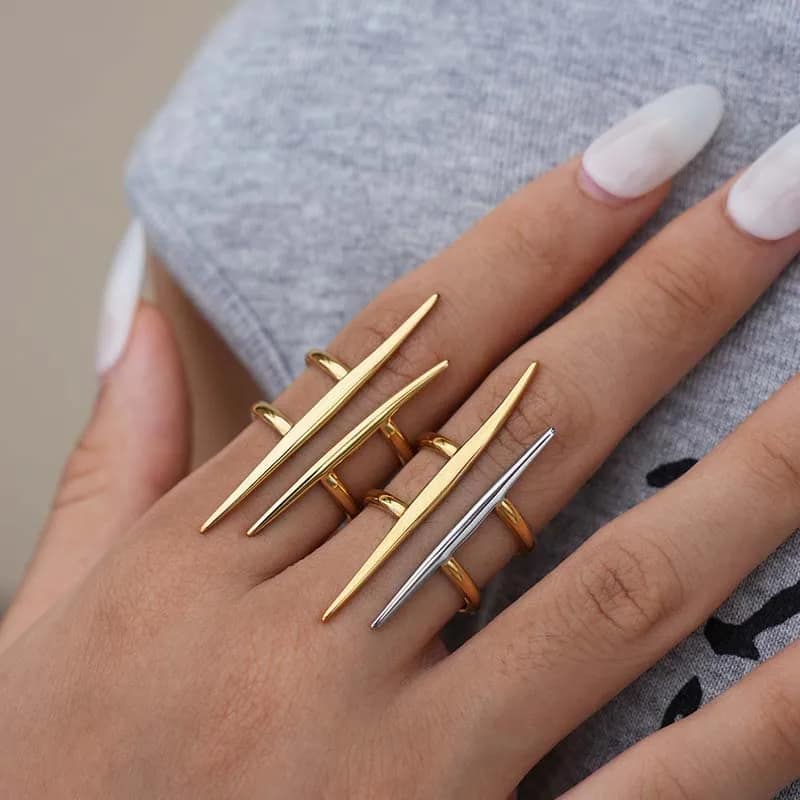 Stainless Steel Metal Double Line Out Open Ring.