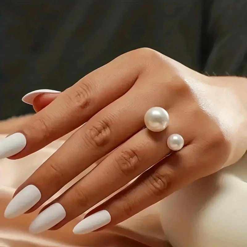 U-Shaped Adjustable Faux Pearl Ring, Elegant Lady's