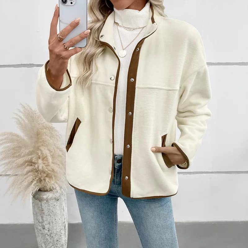 New Casual Jacket for Women's Fleece Short Fleece Stand Collar Casual