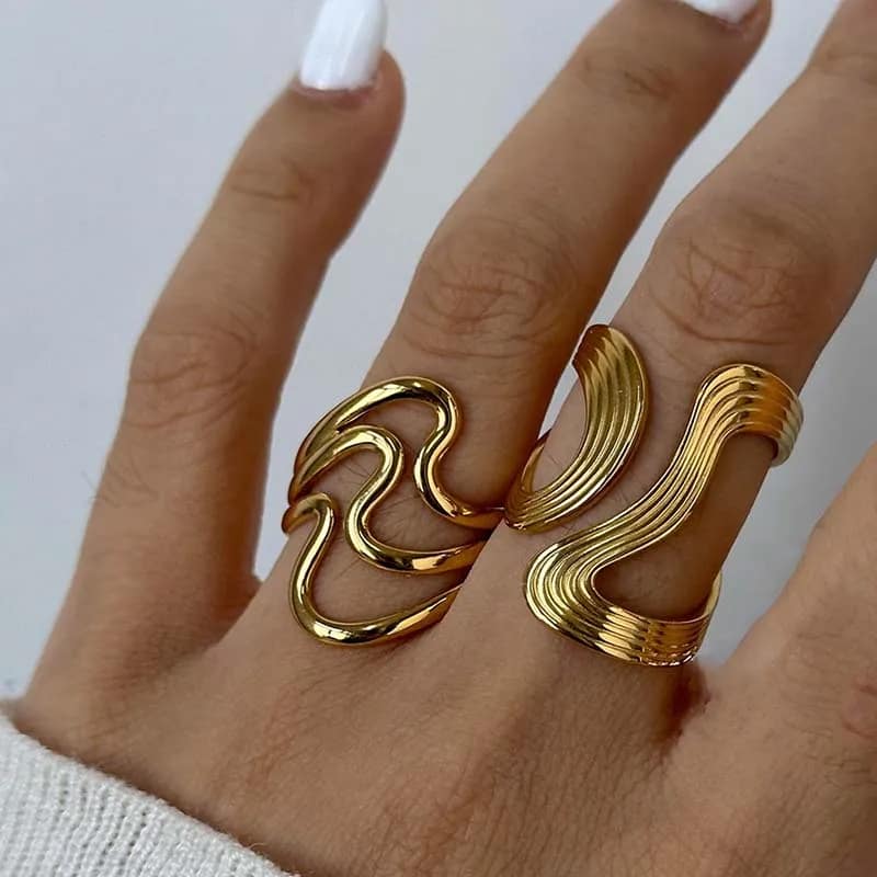 Stainless Steel Irregular Wave Rings.
