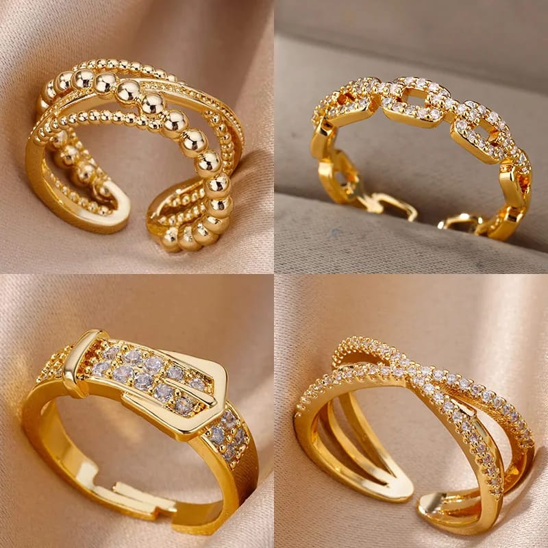 Stainless Steel Belt Rings Zircon Adjustable Belt Finger Ring