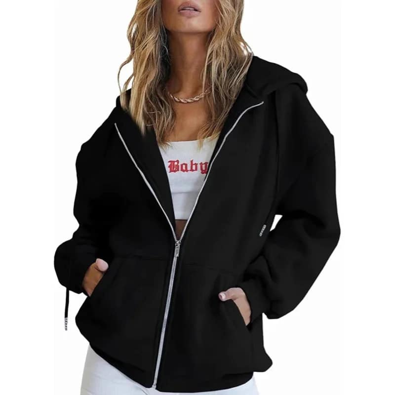 kf-S82a6141813d24c1587ef0b173d649661y Fashion Gray Zip Up Sweatshirt Women Autumn Hoodies Daily Pockets Long Sleeve. - Image 4