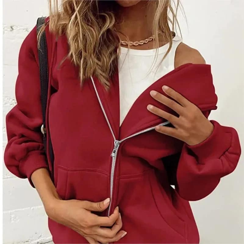 kf-S928737b40d79454bb23edb70e2a92b2ep Fashion Gray Zip Up Sweatshirt Women Autumn Hoodies Daily Pockets Long Sleeve. - Image 3
