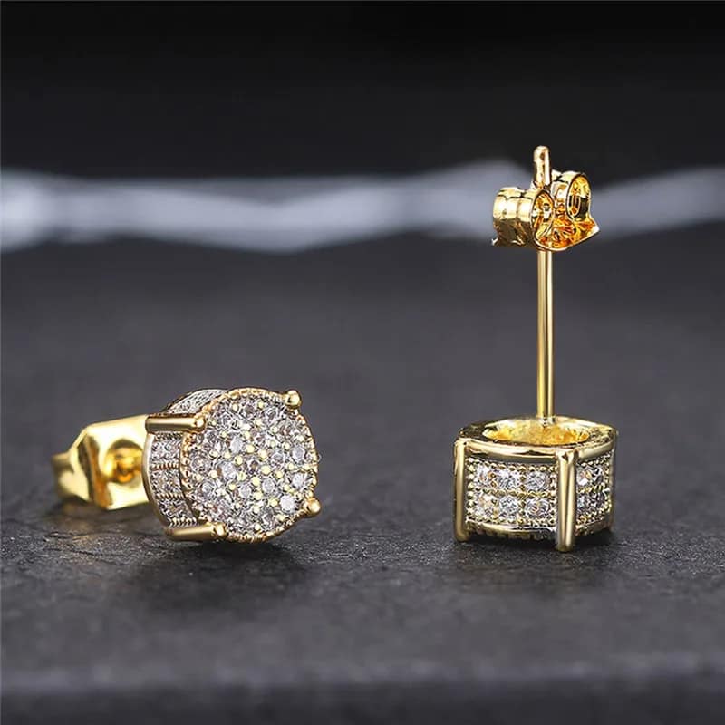 Fancy Round Shaped Stud Earrings Paved Shiny CZ Stone Silver Color/Gold Everyday