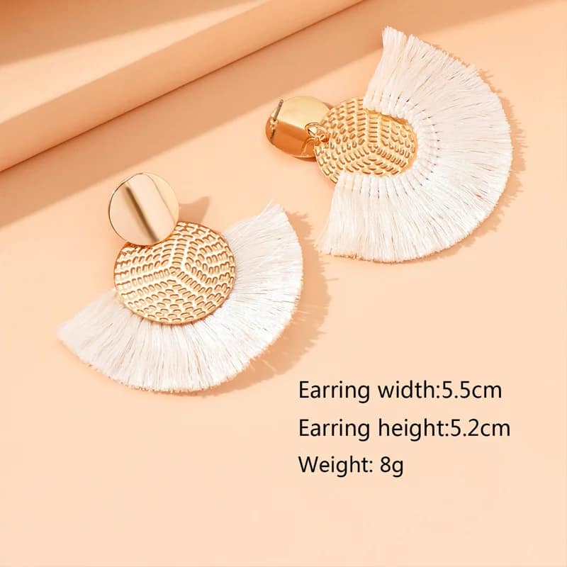 kf-Sb4fb1b198e5e45a8b1c7c7d74c827346A Fashion Bohemian Big Tassel Dangle White Fringe. - Image 3