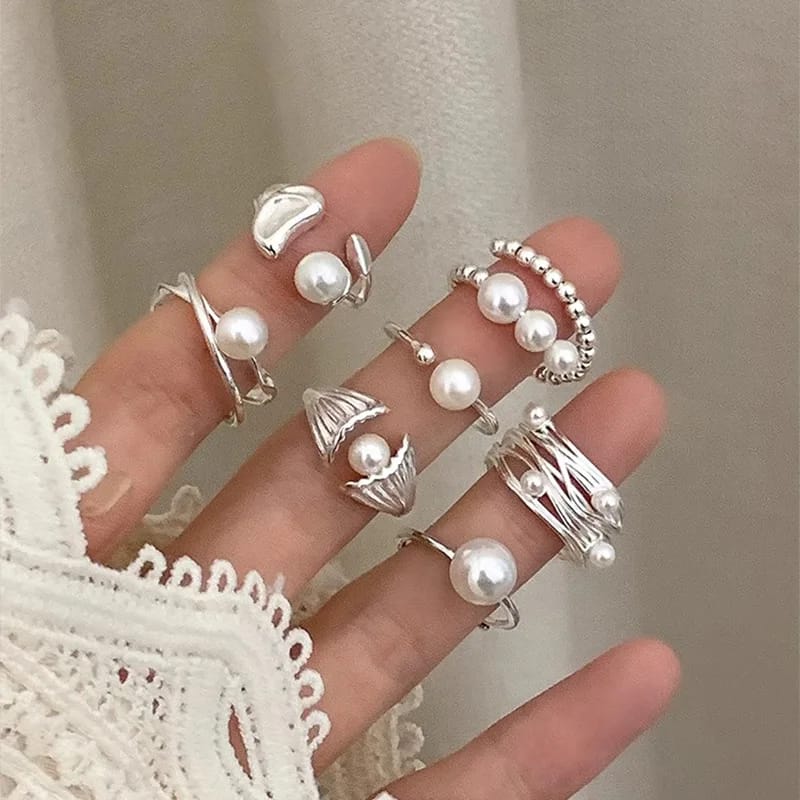 PANJBJ Sterling Silver Pearl Irregular Ring