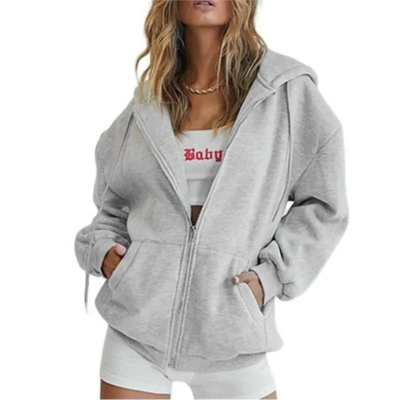 kf-Sf806ce1ae8dc4870bf8d107496dd92fdf Fashion Gray Zip Up Sweatshirt Women Autumn Hoodies Daily Pockets Long Sleeve. - Image 2