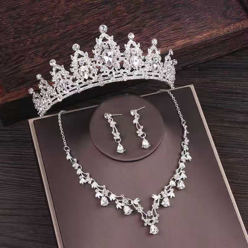 2265453d-d8e6-4530-a30d-d188cf7d0242.jpg Bridal Rhinestone Crown Necklace Set Wedding Accessories - Image 4