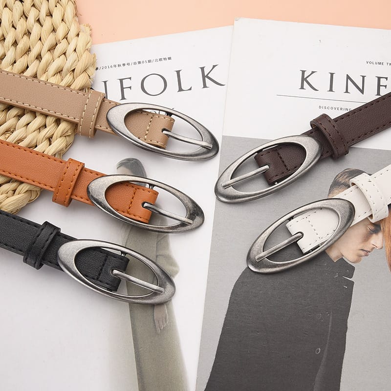 Womens Korean-style Oval Alloy Pin Buckle Minimalist All-match Belt