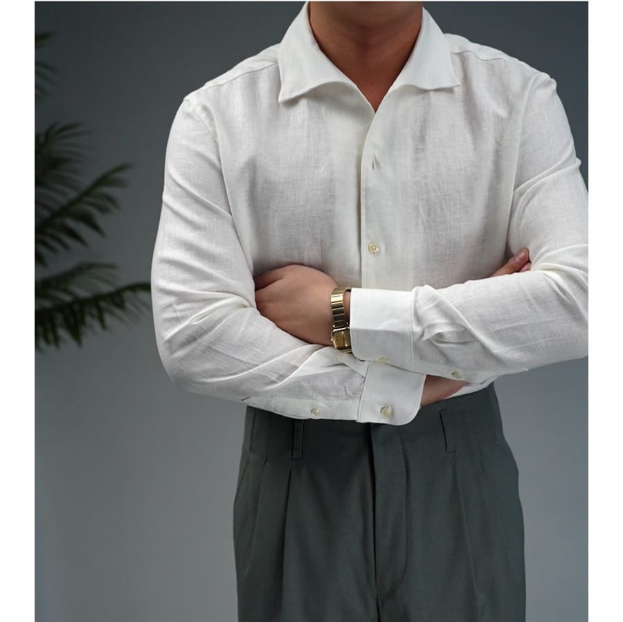 5a815f74-7c43-47a2-8ff5-db2b90f1100c.jpg Linen One-piece Collar Business Casual Men's Breathable Long Sleeves Shirt - Image 8