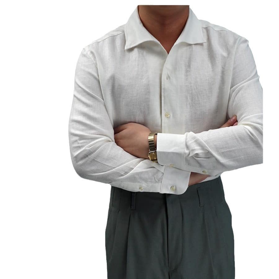 662d311e-794e-4ca9-af5c-fbe9425d2dd5.jpg Linen One-piece Collar Business Casual Men's Breathable Long Sleeves Shirt - Image 2
