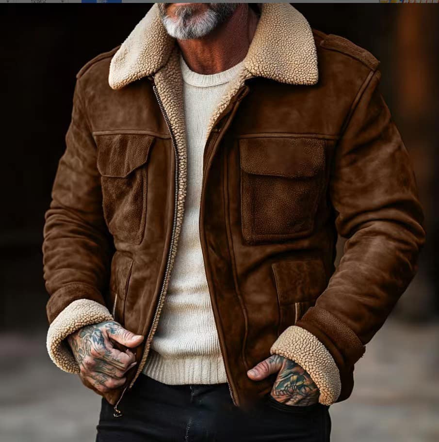 40c84407-4253-458c-8ea1-c7749b0976a8.jpg Men's Coat Top Lambswool Lapel Zip Jacket - Image 4