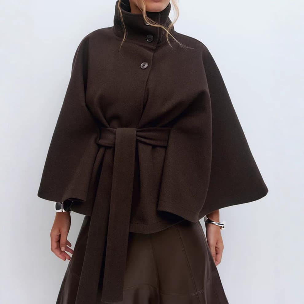8bcf52f9-4570-46f2-9f8b-277b96dab216.jpg Winter High Neck Batwing Sleeve Coat With Belt Fashion Loose Elegant - Image 2